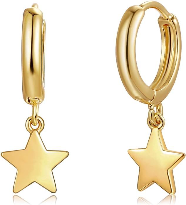 Fettero Gold Huggie Hoop Earrings Star Cross Lock Lightning Spike Evil Eye Fan Bead Dangle Drop S... | Amazon (US)