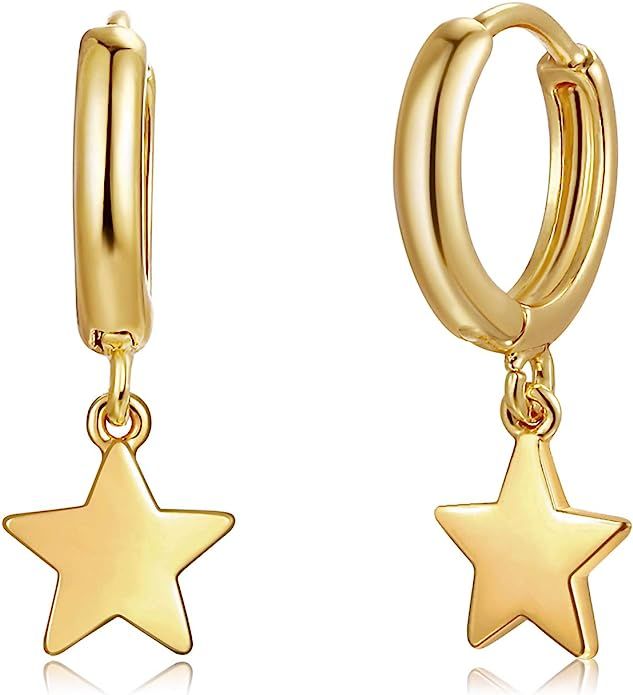 Fettero Gold Huggie Hoop Earrings Star Cross Lock Lightning Spike Evil Eye Fan Bead Dangle Drop S... | Amazon (US)