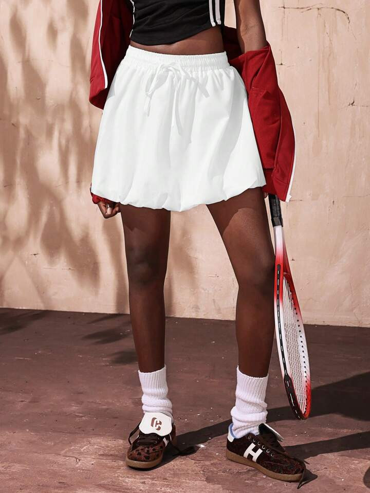 VARSITIE White Low-Waist Elastic Strap Bubble Skirt Women Skirts | SHEIN