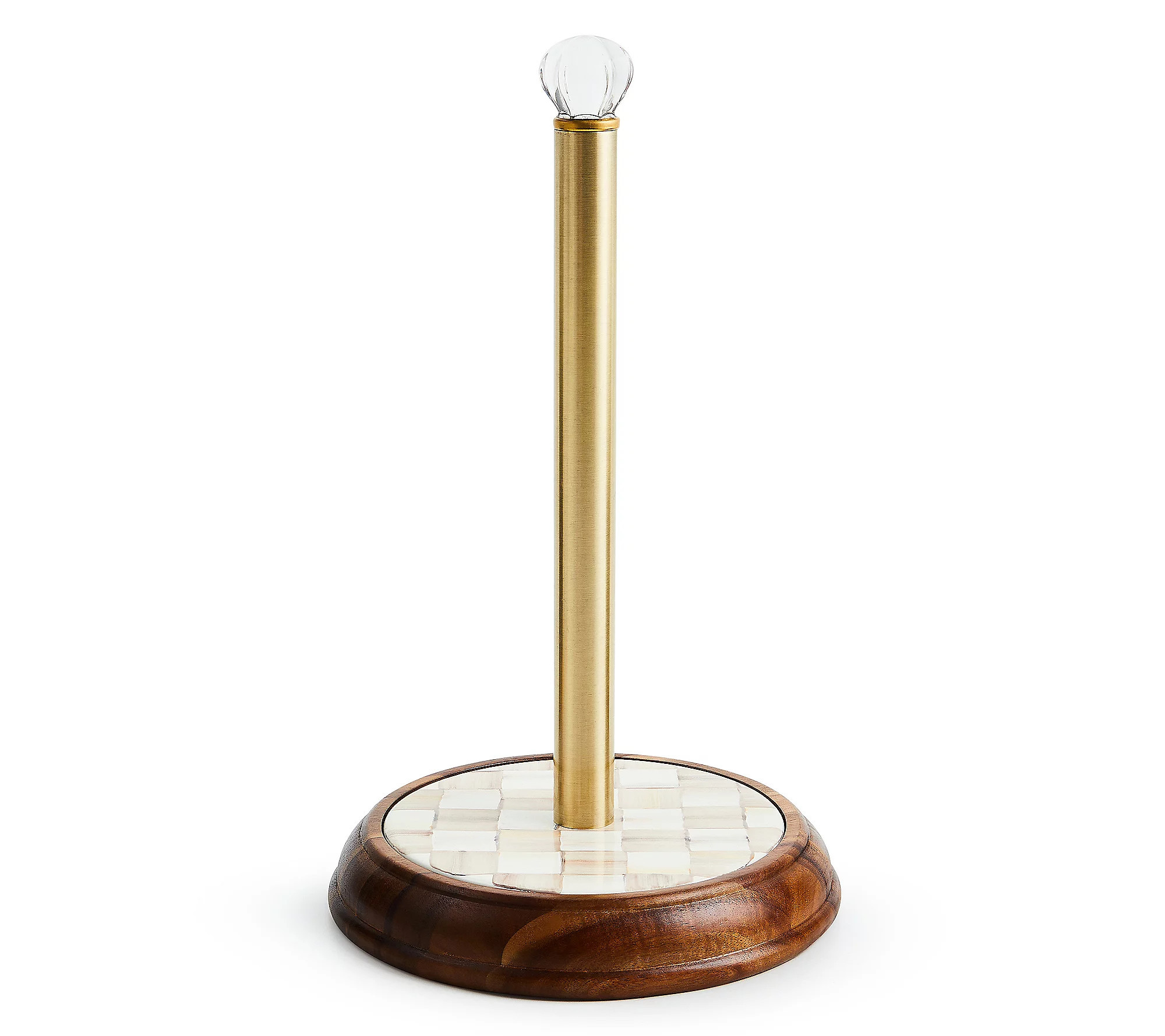 MacKenzie-Childs Mocha Check Wood Paper Towel Holder | QVC