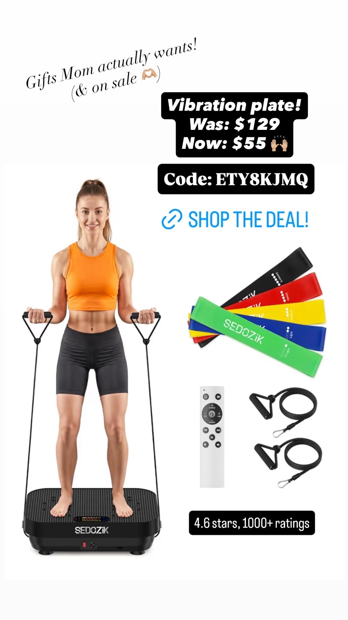 Vibration plate!
Was: $129
Now: $55 🙌🏼
 4.6 stars, 1000+ ratings Code: ETY8KJMQ Gifts Mom actually wants!
(& on sale 🫶🏼)

#LTKMothersDay #LTKfitnessgoals #LTKActive