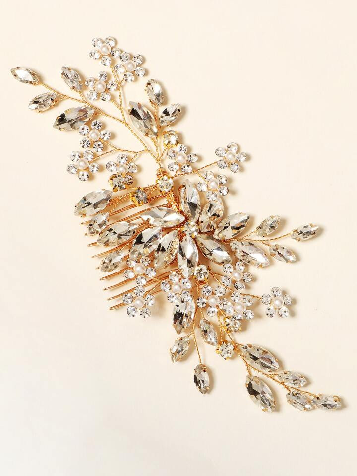 1pc Women's Luxury Style Faux Pearls , Crystals & Rhinestone Decor Hair Comb, Perfect For Bridal Updo Royal Boho Tiaras | SHEIN