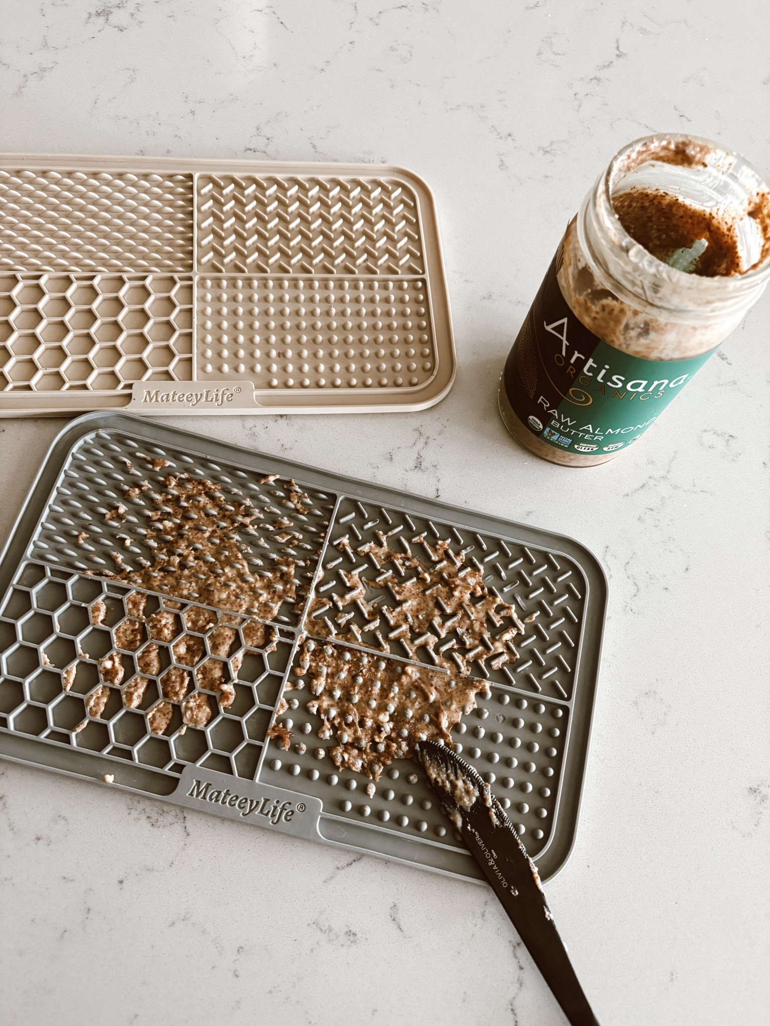 If I ever have to leave my dogs for more than two hours, I give them these lick mats with almond butter.

They are obsessed!
#dogfinds 

#LTKHome #LTKFamily #LTKPets