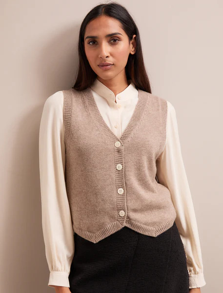 Wesley Cashmere Blend V Neck Waistcoat - Taupe | Cefinn