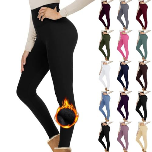 Fleece Lined Leggings Women Winter Comfy Thermal Tights Warm Pants Tummy Control High Waisted Yoga Pants with Pockets Soft Pajama Pants Cotton Leggings Butt Scrunch Thick Leggings Fleece Tights | Amazon (US)