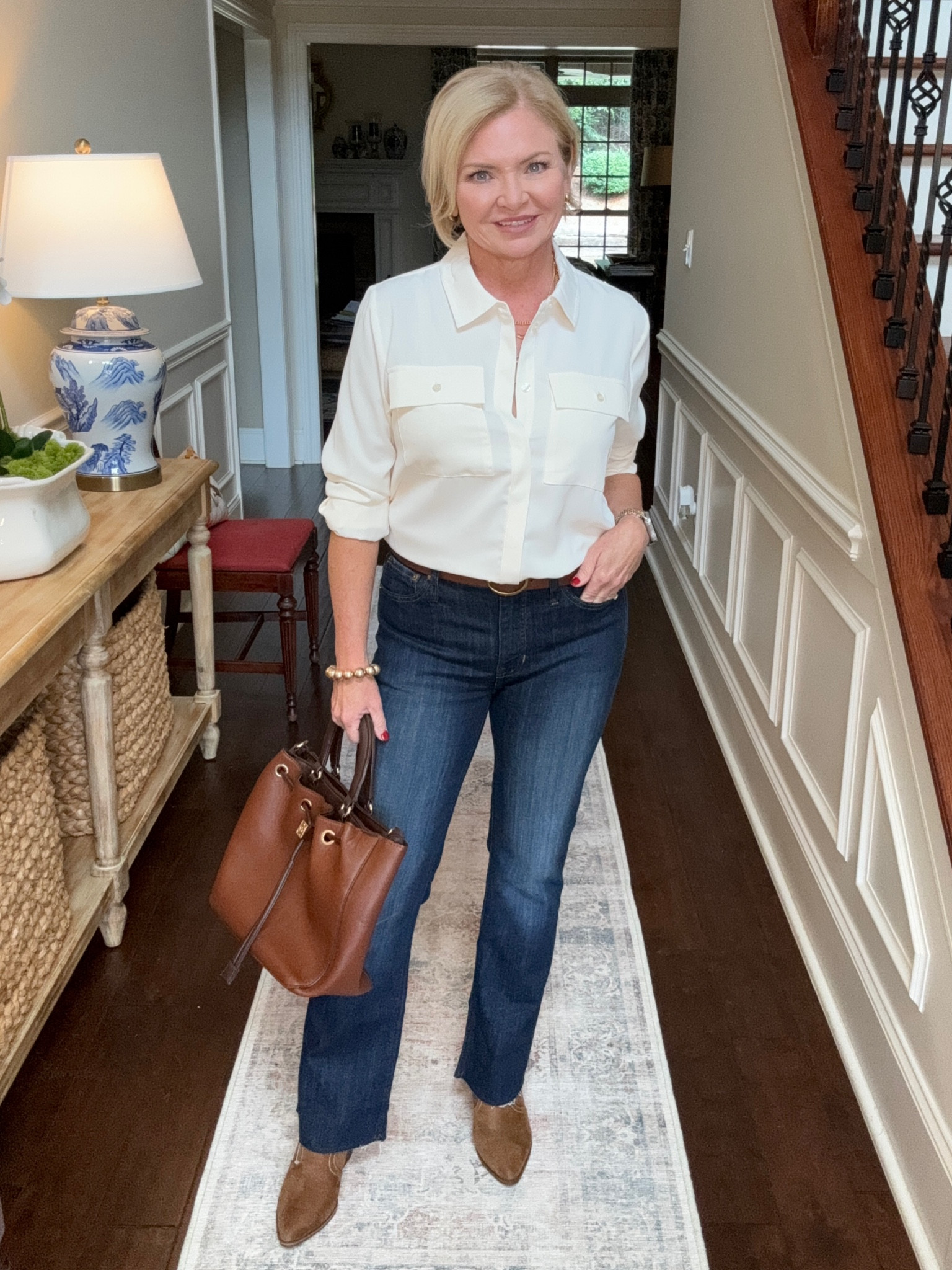 Bootcut jeans are universally flattering on all body types! I'm wearing these in size 27 and blouse in size small. 

Jeans outfit
Denim trends
Bootcut jeans
Brown boots
Fall outfits


#LTKStyleTip #LTKFindsUnder50 #LTKxMadewell