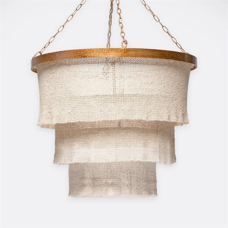 Patricia Round Chandelier in Gold Metal w/ Natural Coco Beads | Burke Decor