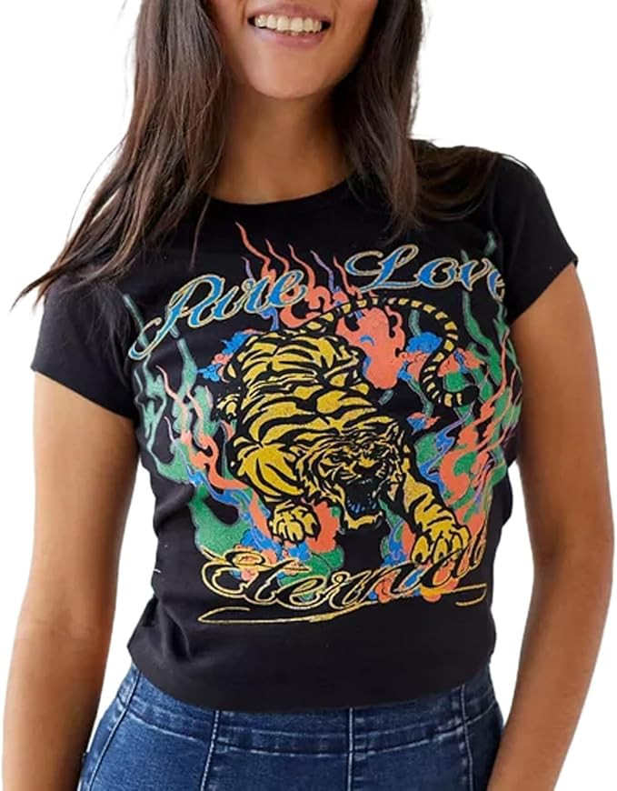 Y2k Baby Tee Graphic Baby Tees for Women Trendy Cute Crop Tops Slim Fit Short Sleeve Aesthetic Pr... | Amazon (US)