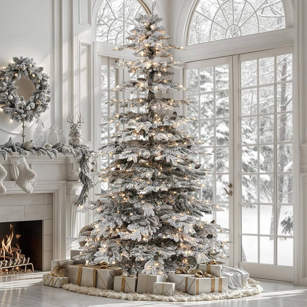 YITAHOME Pre-Lit Mountain Pine Flocked Artificial Christmas Tree, 7.5FT Pre-Decorated Pine Hierar... | Amazon (US)