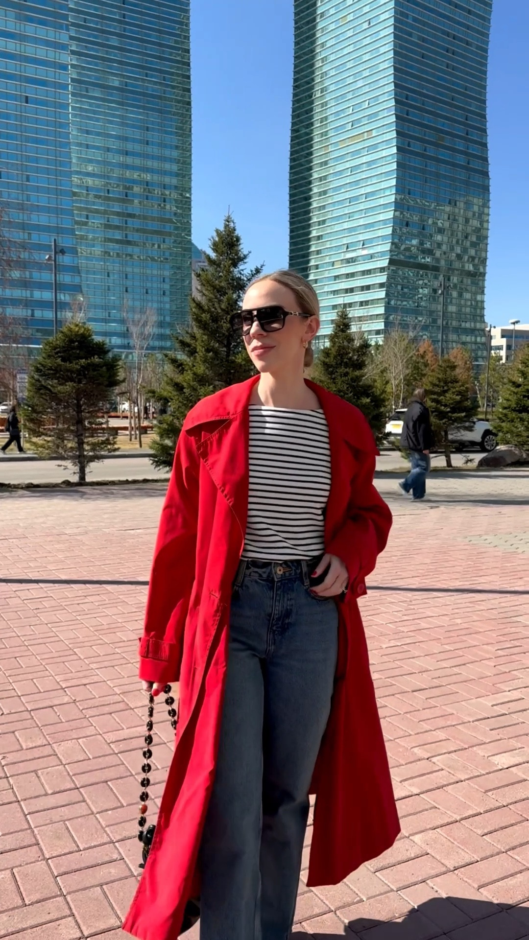 Spring outfit, red trench coat, striped top, Gucci aviator sunglasses, @Zara straight leg jeans, leather Mary Jane flats

#LTKSeasonal #LTKTravel #LTKOver40