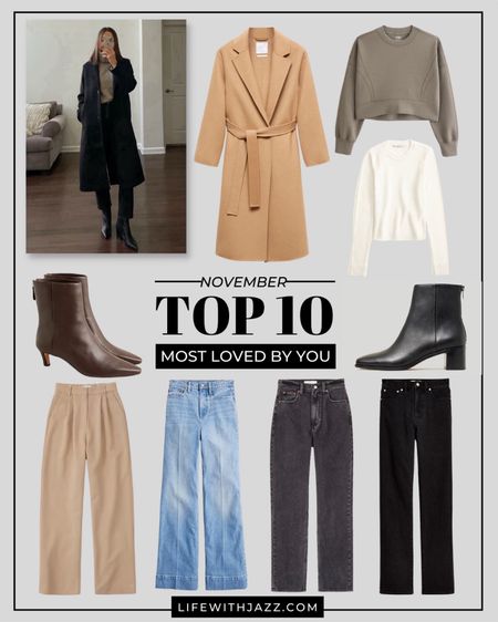 My top 10 products most loved by you for the month of November! 

1. Abercrombie Sloan tailored pants - under $100, currently 20% off, available in 13 different colors, and various inseams 
2. Abercrombie ankle straight jeans - under $100, currently 20% off, available in multiple washes and inseams
3. J.Crew denim trousers - if you’re 5’4” or under I’d recommend the petite length
4. Abercrombie wolf blend coat - 20% off available in six colors and lengths
5. Madewell Essex ankle boot— almost sold out
6. Mango camel coat 
7. Abercrombie YPB neoKnit mini crew - 20% off
8. 90s jeans in Belmere wash 
9. Abercrombie slim crew sweater - almost sold out 20% off
10. J.Crew Stevie ankle boots - $80 off

Fall style  / fall staples / coats/ jeans / pants / sweat / boots / workwear

#LTKsalealert #LTKworkwear