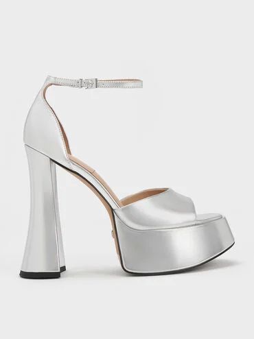 Silver Michelle Metallic Leather Platform Sandals | CHARLES & KEITH | Charles & Keith US