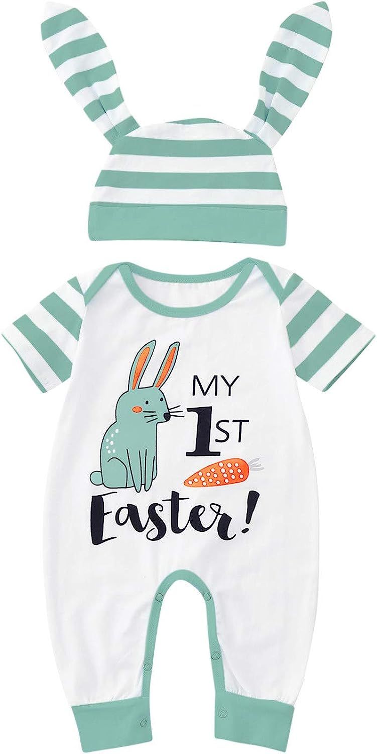 Baby Girl Boy Pocket Hooded Romper,Infant Baby Boys Girls Easter Cartoon Rabbit Printed Romper Jumps | Amazon (US)