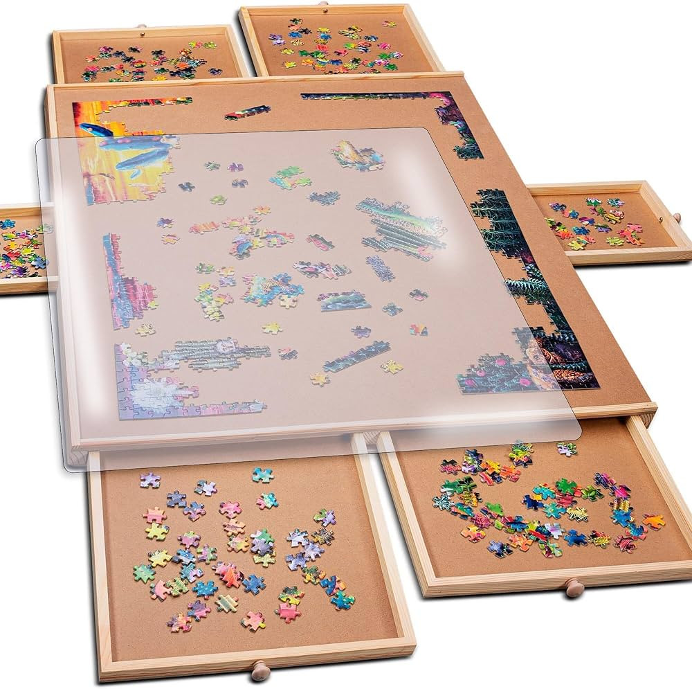 PlayVibe Puzzle Locker 1500 Piece Puzzle Board with Drawers and Cover - Puzzle Solve Station - St... | Amazon (US)