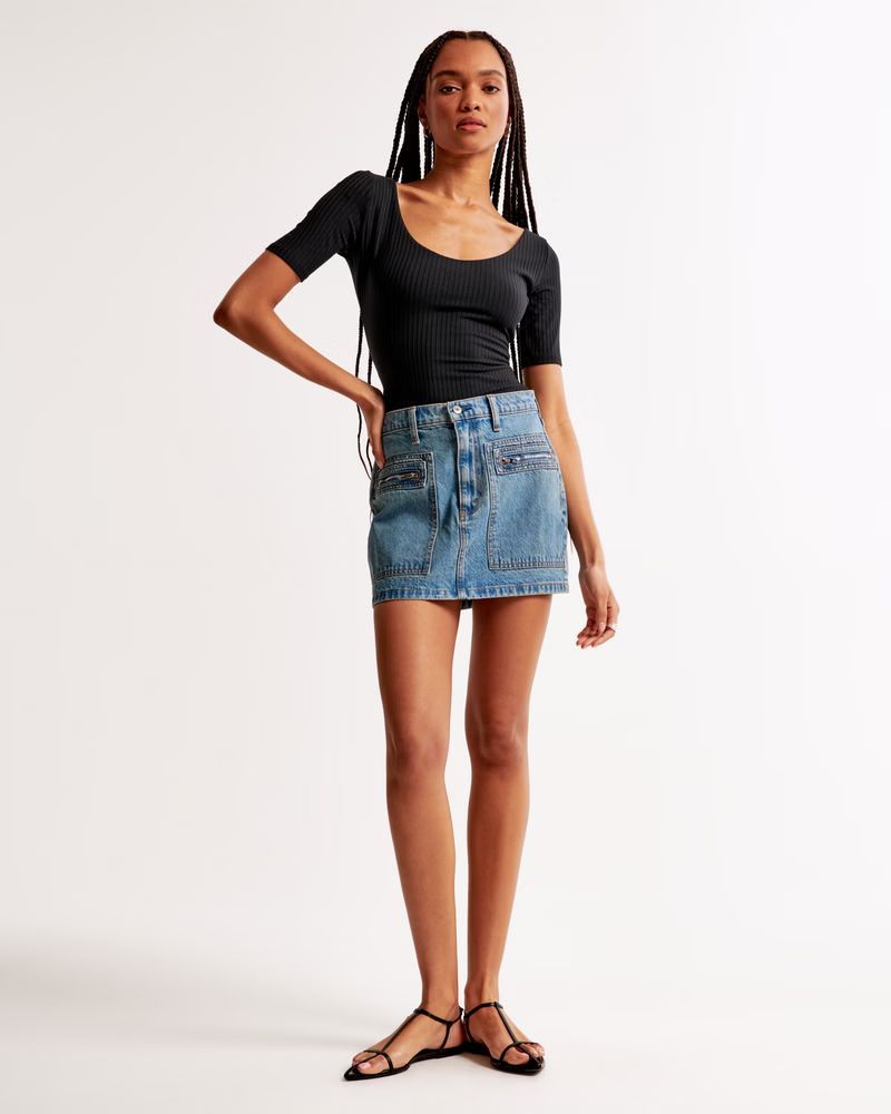 Cargo Pocket Denim Mini Skirt | Abercrombie & Fitch (US)