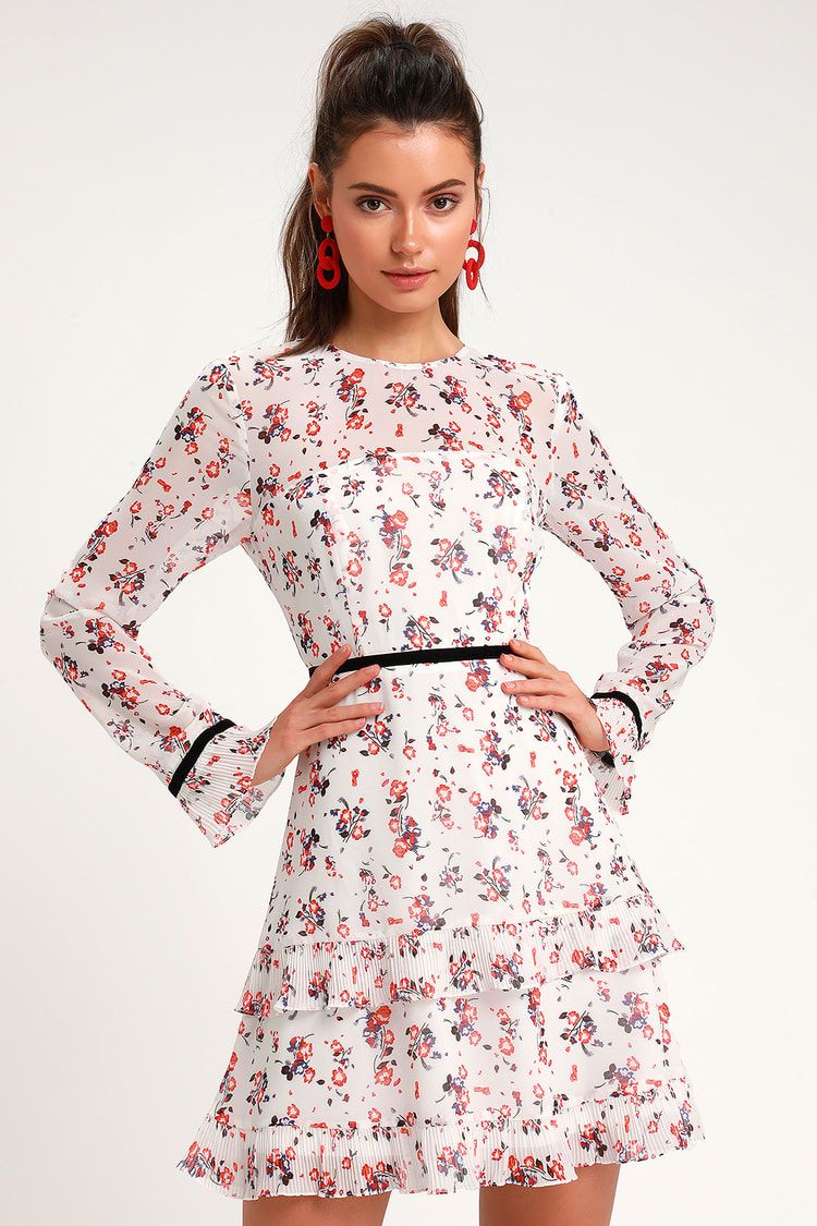 Floral to See White Floral Print Long Sleeve Mini Dress | Lulus (US)