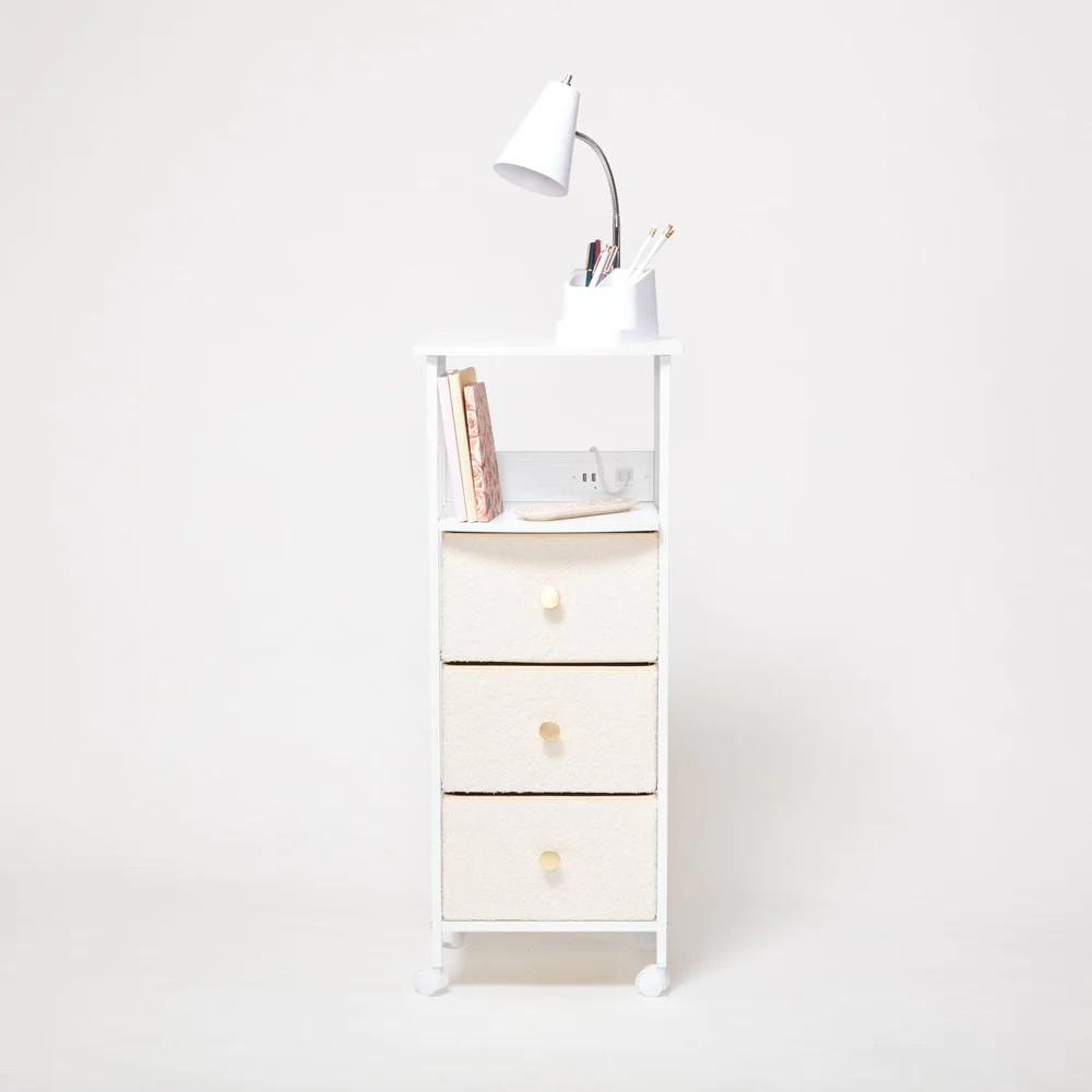 Sutton Charging 3-Drawer Cart on Wheels | Dorm Essentials - Boucle - Dormify | Dormify