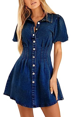 KDF Summer Denim Dress for Women Puff Sleeve Slim Fit Jean Dresses for Women 2025 Casual | Amazon (US)