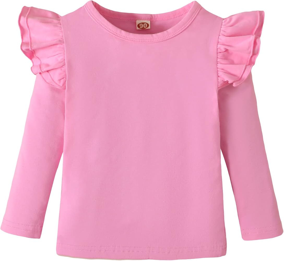 Toddler Baby Girl Solid Color T Shirt Kids Blouse Basic Plain Ruffle Top Cotton Casual Clothes | Amazon (US)