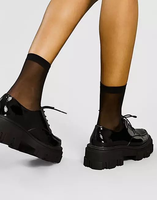 ASOS DESIGN Mall chunky lace up flat shoes in black | ASOS (Global)