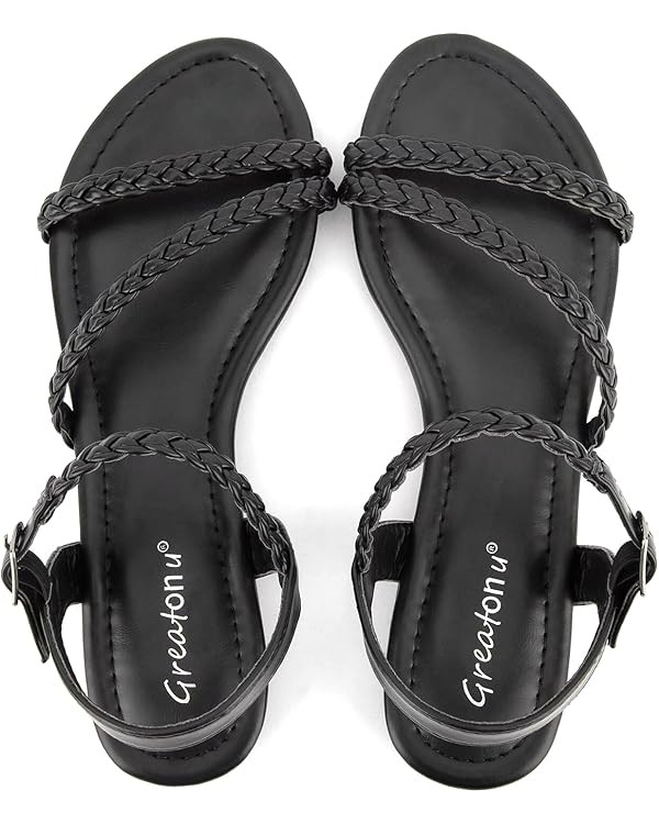 Greatonu Women’s Flat Sandals Slip On Summer Gladiator Open Toe Braided Slingback Shoes | Amazon (US)