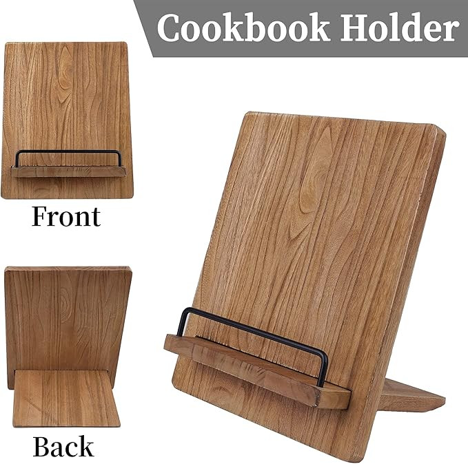 Cookbook Stand | Wood Cookbook Holder Cutting Board Style，Rustic Adjustable Pull-out Recipe Hol... | Amazon (US)