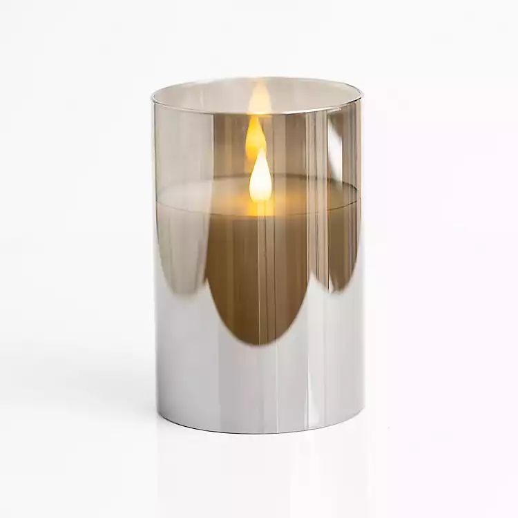Gray LED Soft Flame Glass Pillar Candle, 3x6 in. | Kirkland's Home