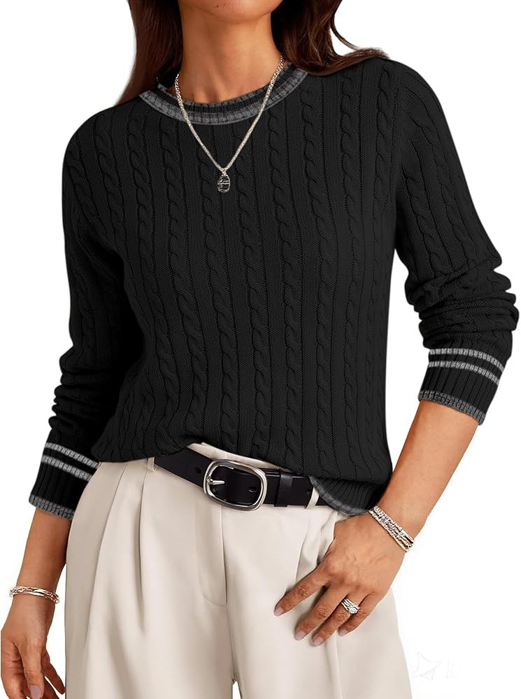 Womens Old Money Style Lightweight Cabel Knit Pullover Sweaters Long Sleeve Fall Winter Business ... | Amazon (US)