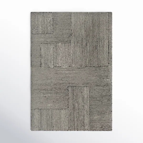 Peeta Geometric Hand-Tufted Wool Black/Ivory Area Rug | Wayfair North America