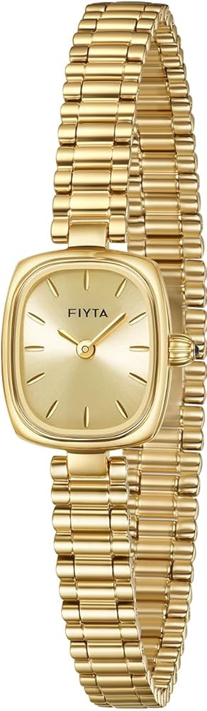FIYTA Women's Small Gold Watch, Vintage Rectangular Case, Stainless Steel Bracelet Watches for Wo... | Amazon (US)