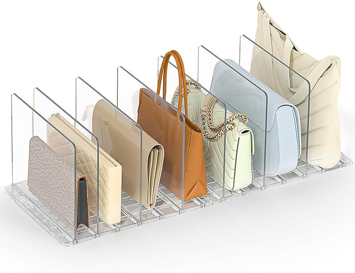 SortNStore Bag & Purse Organizer for Closet: Adjustable Clear Handbag Storage Shelf - Plastic Clu... | Amazon (US)