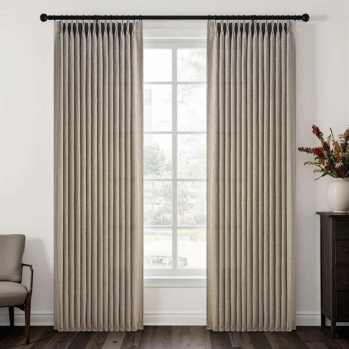 Pinch Pleated Curtains,Semi-Sheer Drapes Back Tab Pinch Pleat Curtain with Hooks+Rings (Set of 2) | Wayfair North America