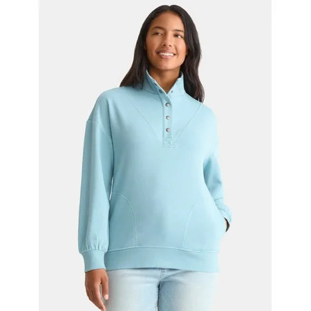 Time and Tru Women s Fashion Terry Snap Sweatshirt Sizes XS-XXXL | Walmart (US)