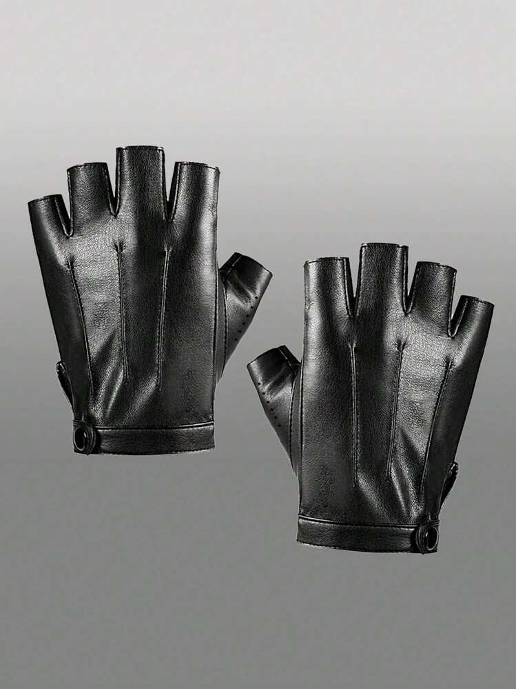 1 Pair Of Personalized Punk Style Black Pu Gloves Halloween | SHEIN