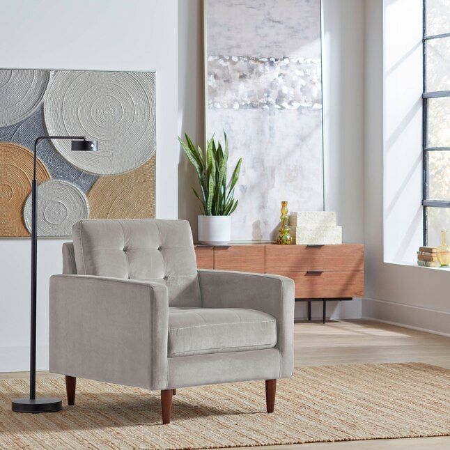 Origin 21 Ezra Modern Light Gray Velvet Accent Chair | Lowe's