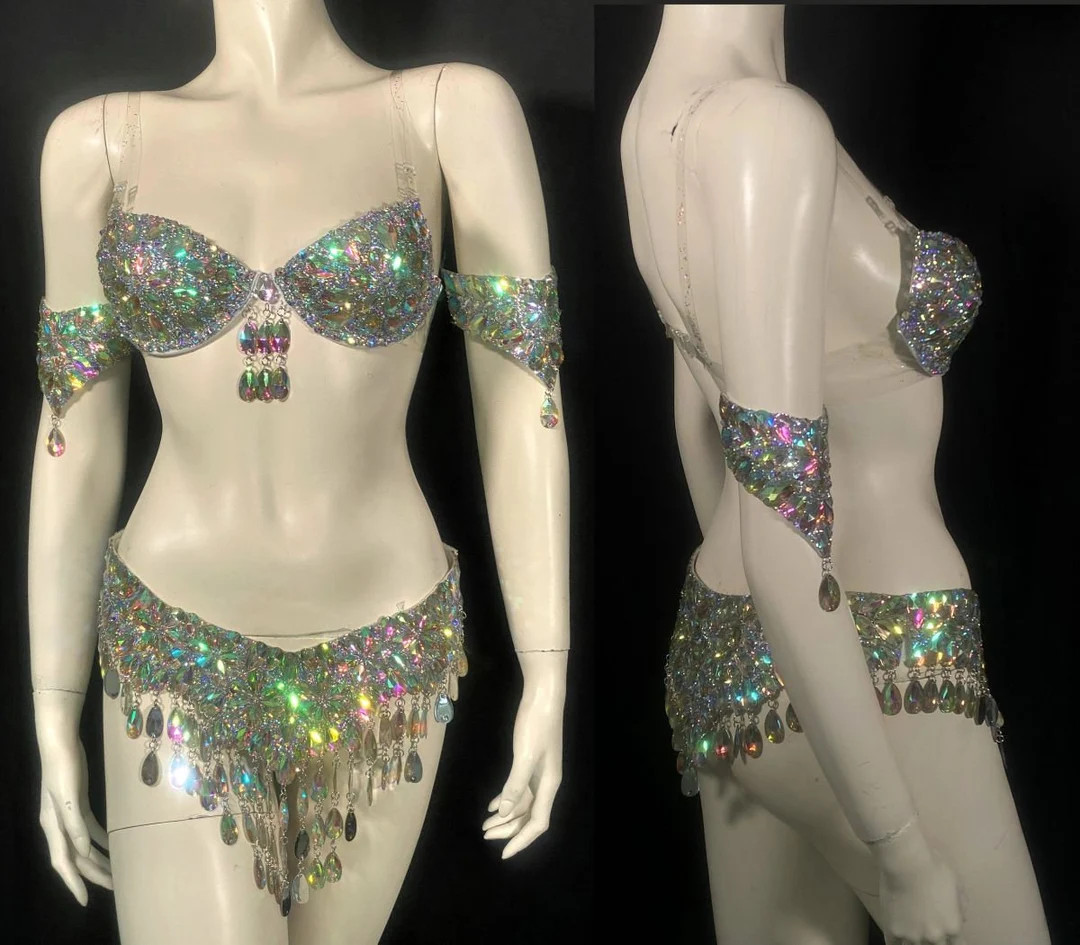 Iridescent Crystal AB Carnival Costume Set Crystal Belt and Bra Arm Pieces Samba Showgirl Outfit ... | Etsy (US)