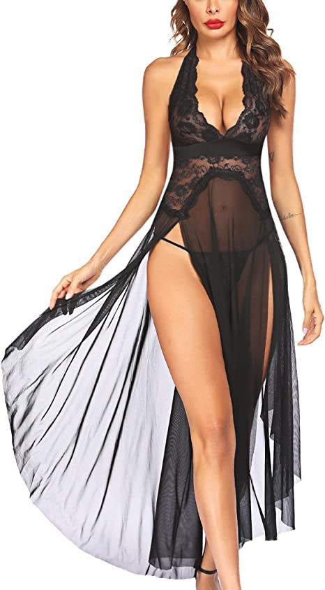 Avidlove Women Lingerie Deep V Neck Nightwear One Piece Sexy Nightgowns Mosaic Lace Mesh Dress | Amazon (US)