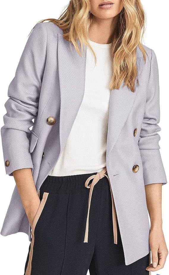 Womens Casual Blazers Open Front Long Sleeve Double Breasted Twill Blazer Work Office Jackets | Amazon (US)