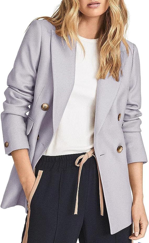 Womens Casual Blazers Open Front Long Sleeve Double Breasted Twill Blazer Work Office Jackets | Amazon (US)