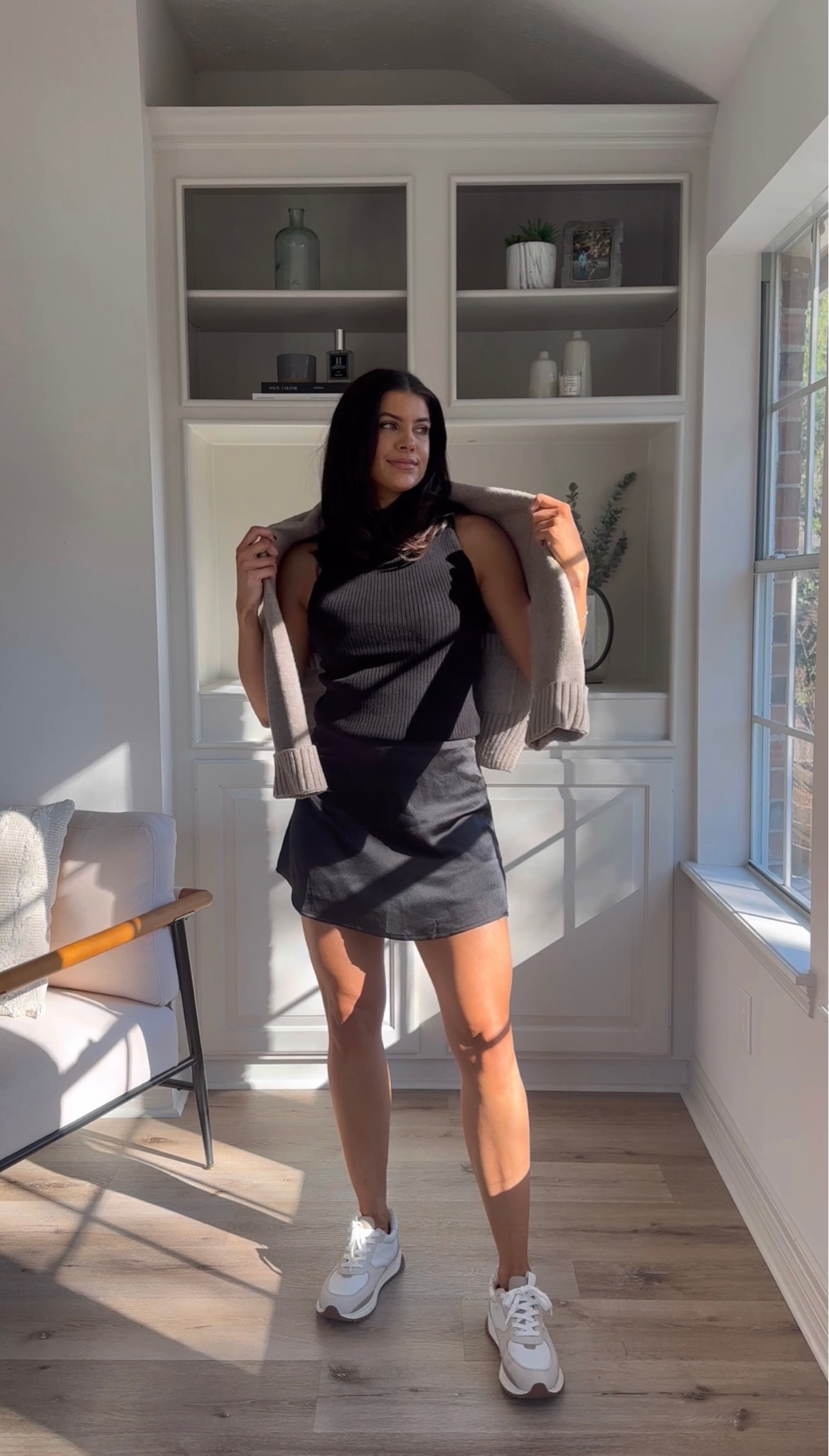 Capsule wardrobe outfit from amazon
Black sleeveless tank size medium
Satin mini skirt size medium 
Cardigan is a size medium 
Sneakers are TTS- wearing an 8

#LTKsalealert #LTKfindsunder50 #LTKstyletip