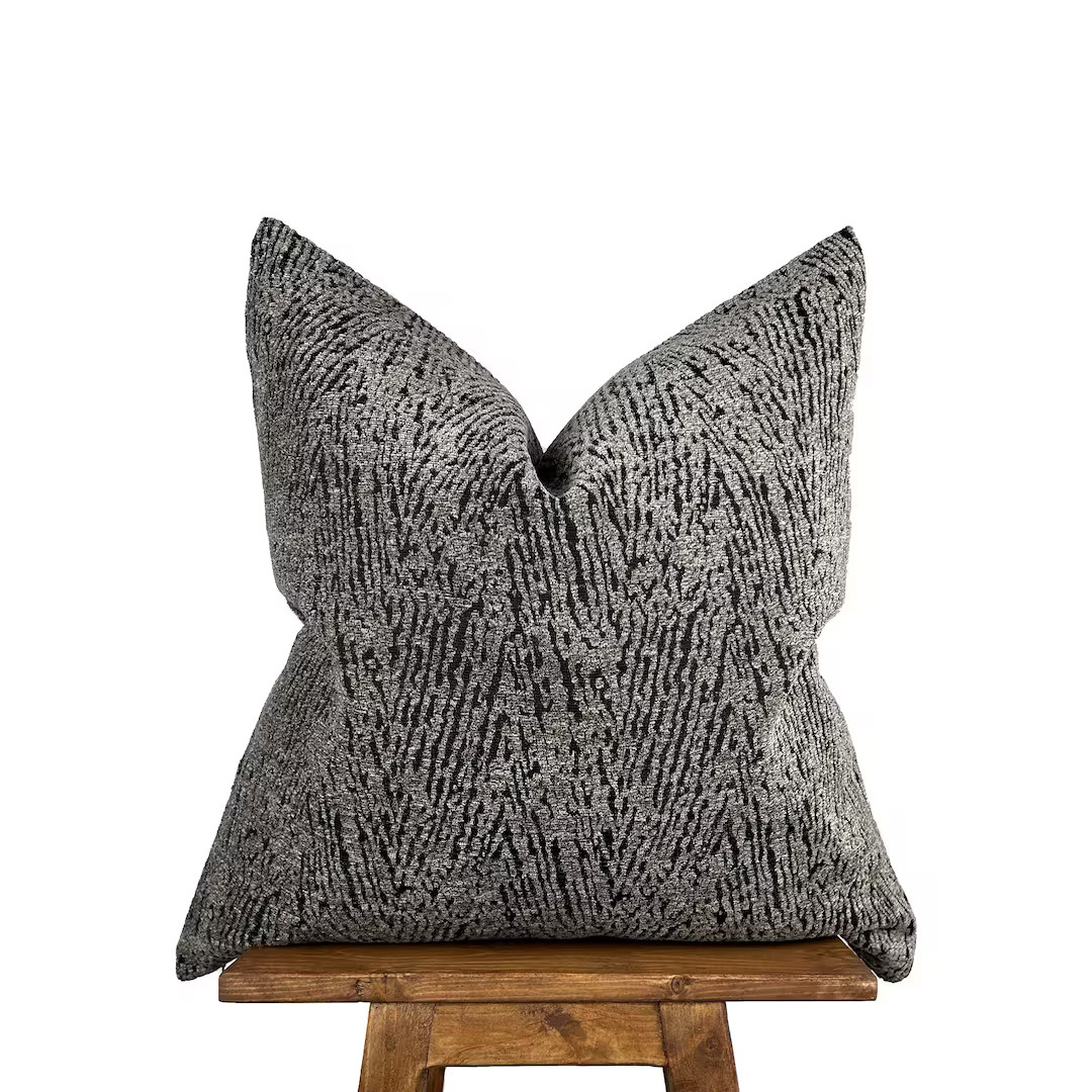Grey Black  Pillow Cover, Luxury Throw Pillowcase, Chenille Zebra Cushion for Couch, Textured Abs... | Etsy (US)
