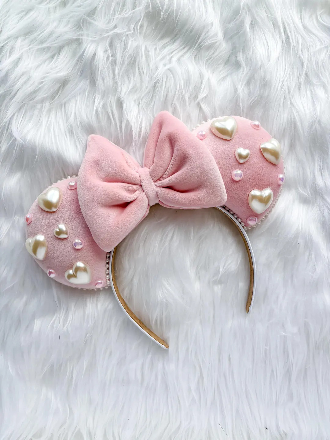 Valentines Day Pearl Heart Velvet Inspired Mouse Ears Mickey Ears Headband - Etsy | Etsy (US)