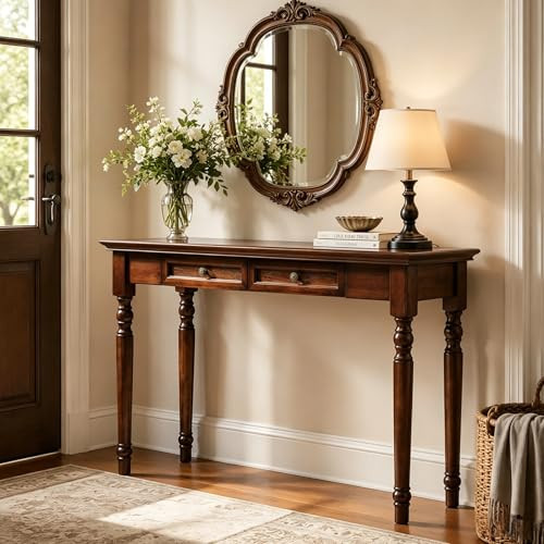 Solid Wood Console Table with 2 Drawers, 47" Narrow Long Entryway Table, Mid-Century Modern Sofa ... | Amazon (US)