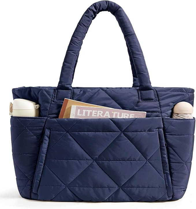 BAGSMART Tote Bag for Women, Puffy Tote Bag with Zipper, Large Quilted Shoulder Bag with Compartm... | Amazon (US)
