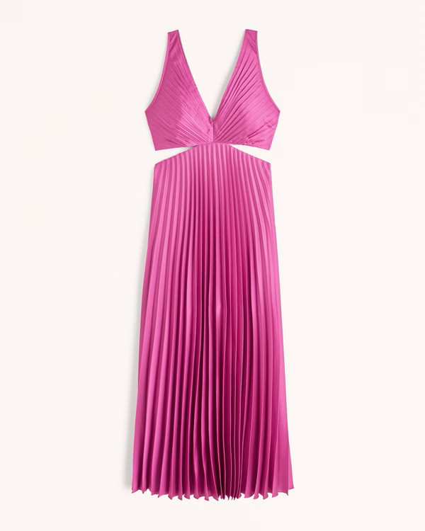 Satin Pleated Cutout Maxi Dress | Abercrombie & Fitch (US)
