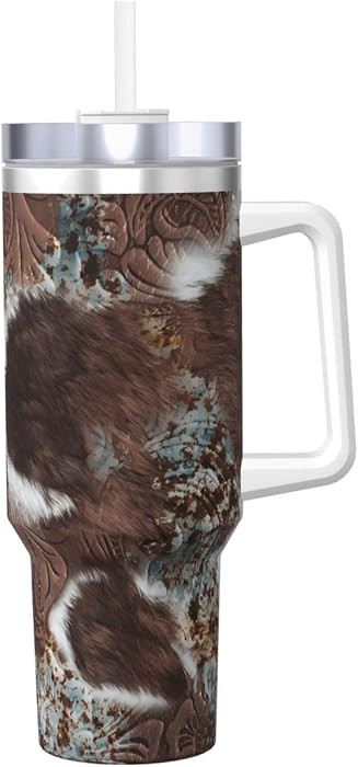 Rustic Western Brown Leather Cowhide 40 Oz Tumbler With Handle & Leak-Proof Lid – Car Cup Holde... | Amazon (US)