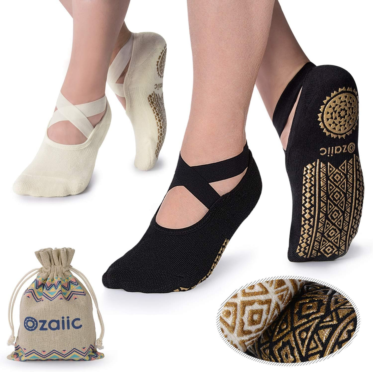Ozaiic Yoga Socks for Women Non-Slip Grips & Straps, Ideal for Pilates, Pure Barre, Ballet, Dance... | Amazon (US)