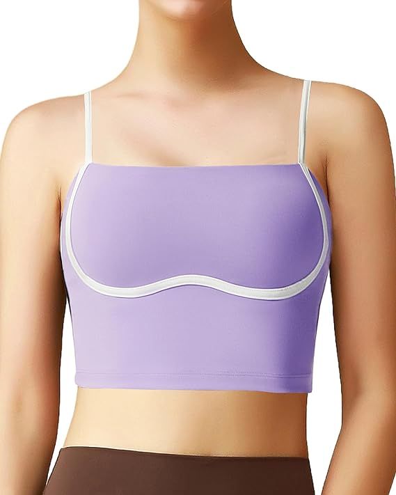 Sports Bras for Women, Workout Tank Square Neck Double Layer Tank Tops, Yoga Tops for Women Built... | Amazon (US)