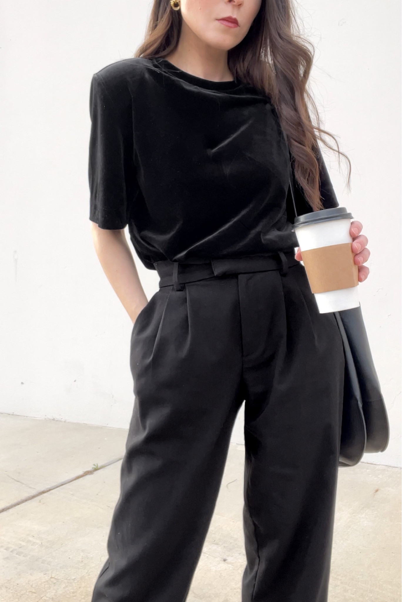 Excited for the coming fall fabrics like velvet and wearing all black outfits 🖤☕️

Black velvet top, black velvet tshirt, black velvet shirt, black velvet shirt outfit, black pleated pants, good black pleated pants, fall outfits, work outfits for women, casual work outfits, fall work outfits 

#LTKworkwear #LTKstyletip