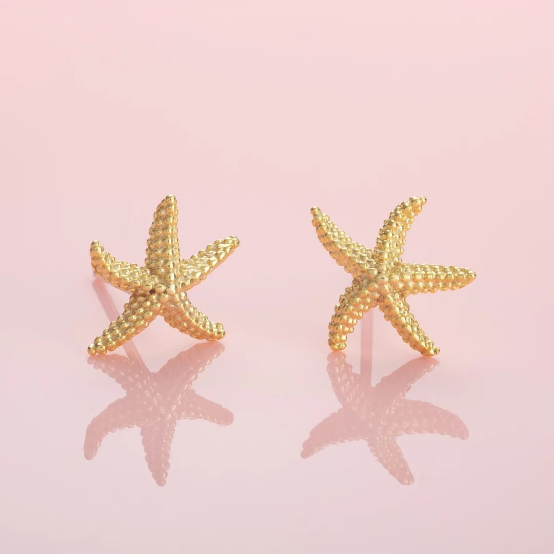Gold Plated Starfish Stud Earrings for Women, Brushed Finish Gold Earrings for Women, Gold Stud E... | Etsy (UK)